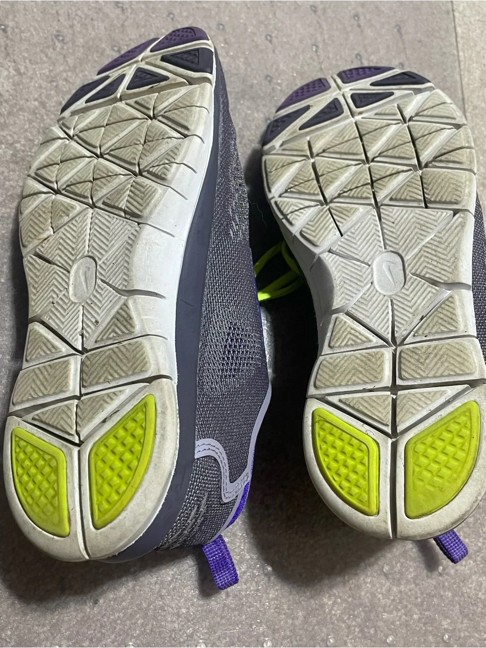 Nike Women’s Gray & Purple Athletic Sneakers with Neon Yellow Laces